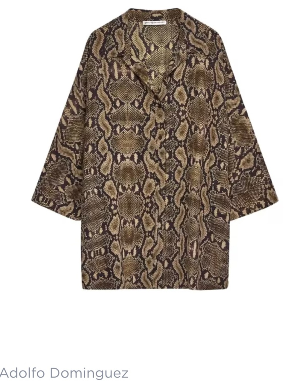 Oversized Adolfo Dominguez Brown and Tan Reptile-Print Blouse, size 36